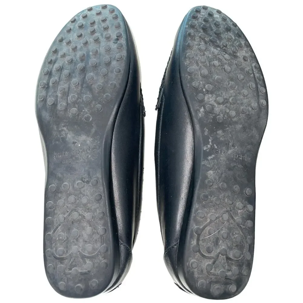 Kate Spade Black Carmen Leather Driving Loafers with Silver Spade Hardware 7B